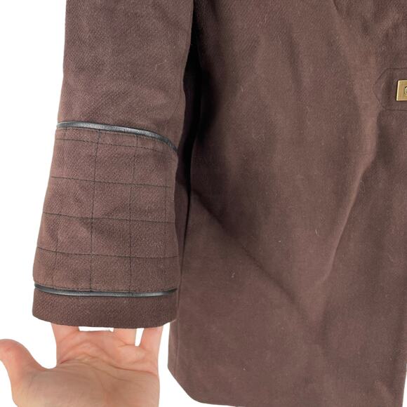 Etcetera Leather Trim Long Coat Jacket Turnlock Closure Brown Size 6 - Picture 6 of 10